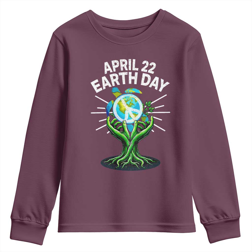Happy Earth Day April 22 Youth Sweatshirt Restore Earth Sea Turtle Tree Peace Sign