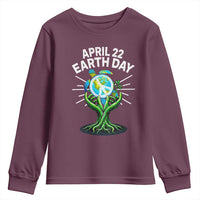 Happy Earth Day April 22 Youth Sweatshirt Restore Earth Sea Turtle Tree Peace Sign