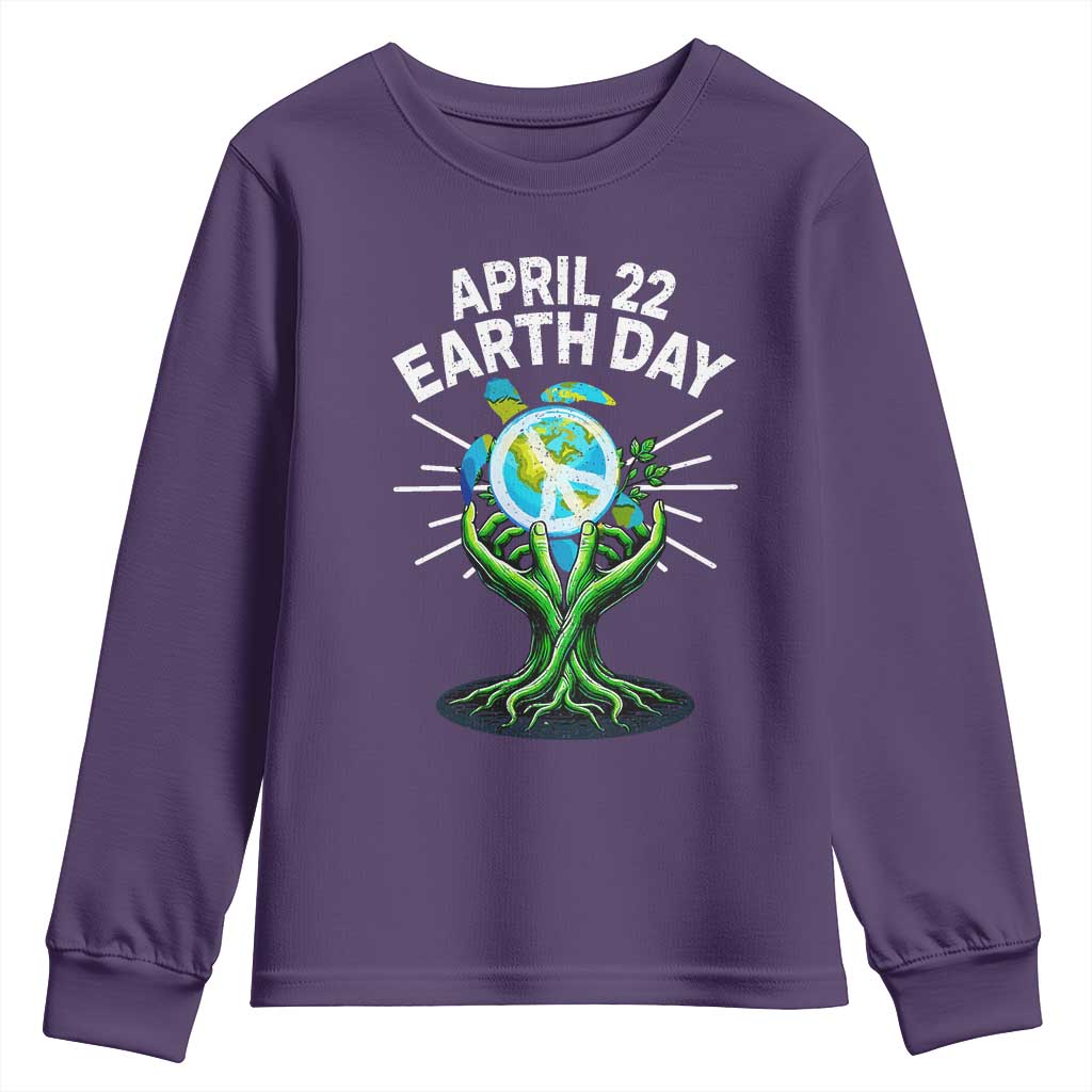 Happy Earth Day April 22 Youth Sweatshirt Restore Earth Sea Turtle Tree Peace Sign