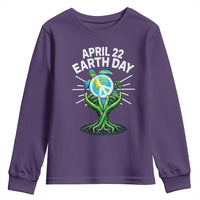 Happy Earth Day April 22 Youth Sweatshirt Restore Earth Sea Turtle Tree Peace Sign