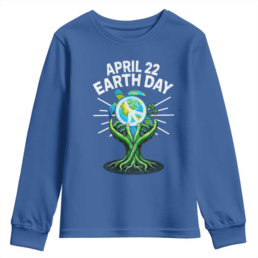 Happy Earth Day April 22 Youth Sweatshirt Restore Earth Sea Turtle Tree Peace Sign