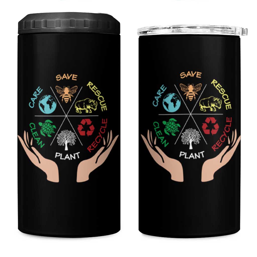 Save Bees Rescue Animals Recycle Plastic Plant Tree 4 in 1 Can Cooler Tumbler Earth Day