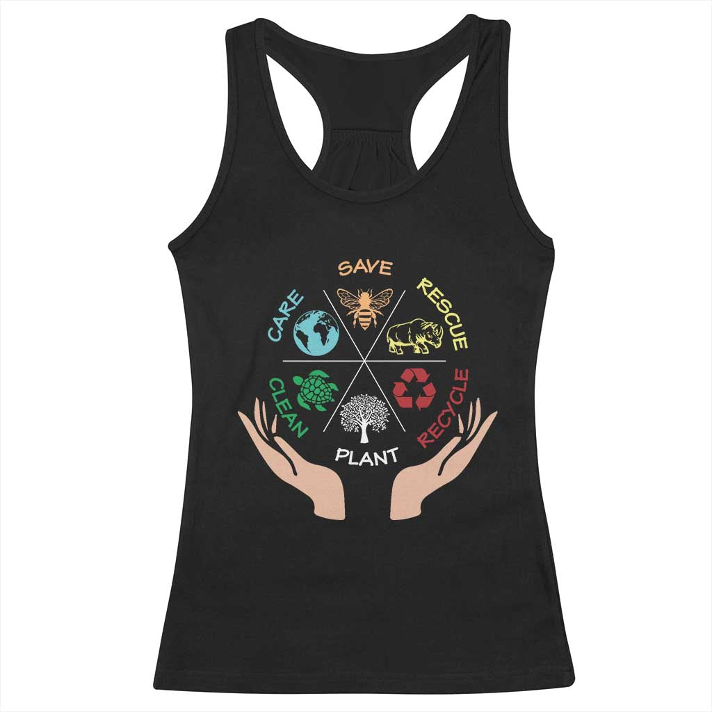 Save Bees Rescue Animals Recycle Plastic Plant Tree Racerback Tank Top Earth Day