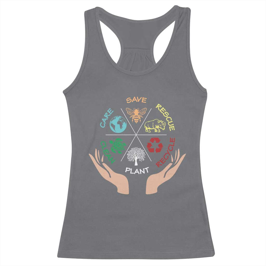 Save Bees Rescue Animals Recycle Plastic Plant Tree Racerback Tank Top Earth Day