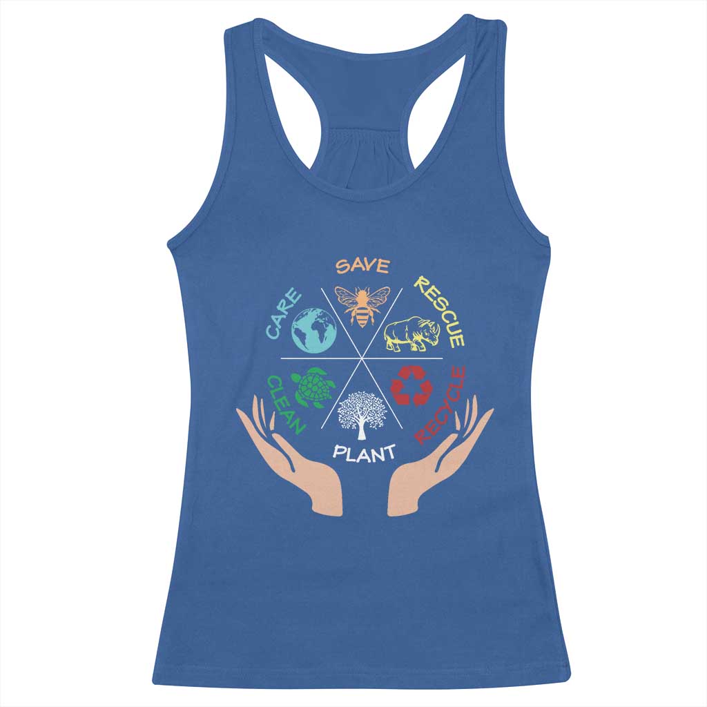 Save Bees Rescue Animals Recycle Plastic Plant Tree Racerback Tank Top Earth Day