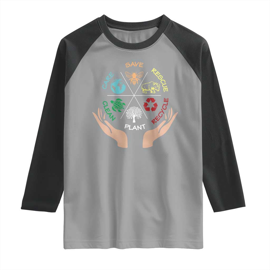 Save Bees Rescue Animals Recycle Plastic Plant Tree Raglan Shirt Earth Day