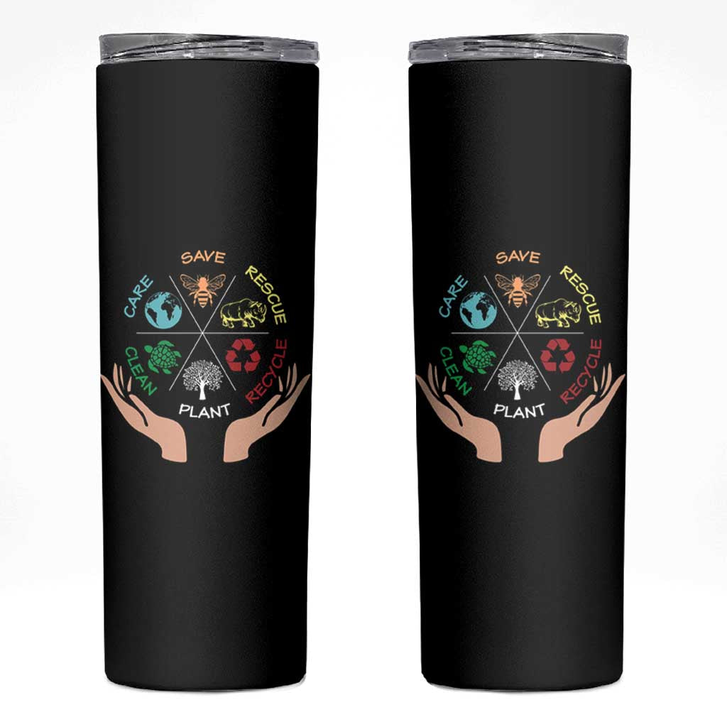 Save Bees Rescue Animals Recycle Plastic Plant Tree Skinny Tumbler Earth Day