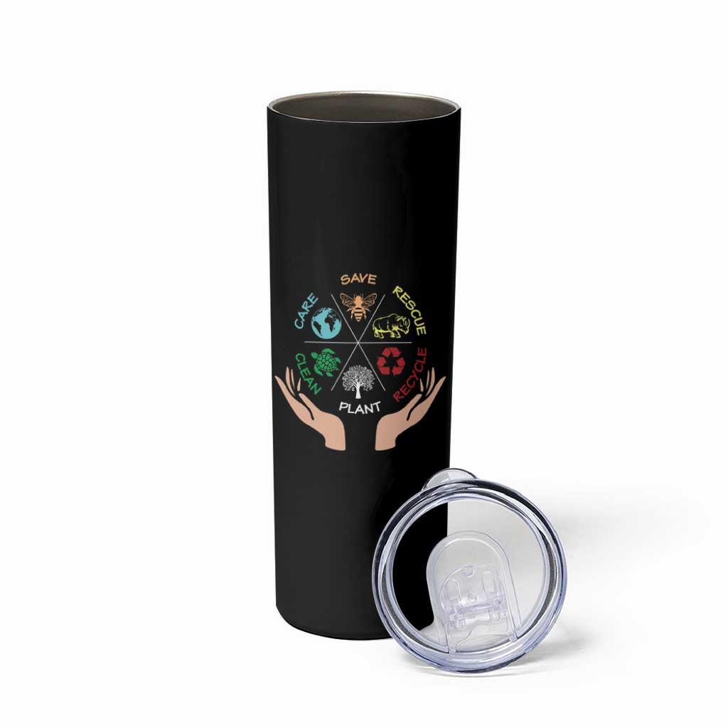 Save Bees Rescue Animals Recycle Plastic Plant Tree Skinny Tumbler Earth Day