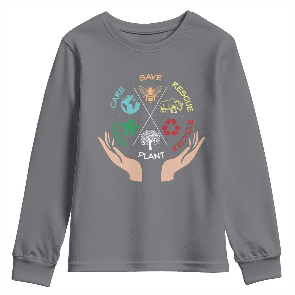 Save Bees Rescue Animals Recycle Plastic Plant Tree Youth Sweatshirt Earth Day