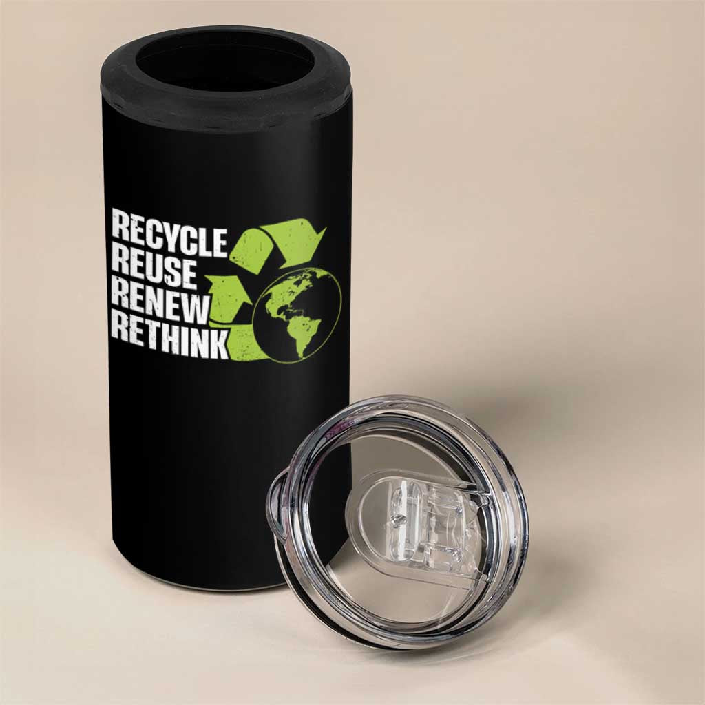 Recycle Reuse Renew Rethink Environmental Activism 4 in 1 Can Cooler Tumbler