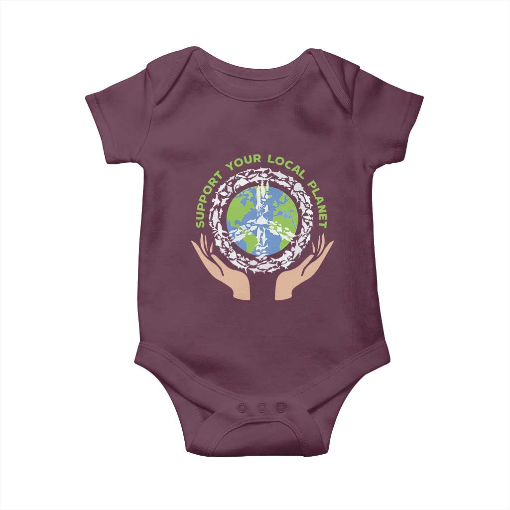 Earth Day Support Your Local Planet Baby Onesie Peace Sign Animals