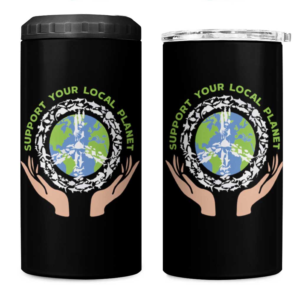 Earth Day Support Your Local Planet 4 in 1 Can Cooler Tumbler Peace Sign Animals