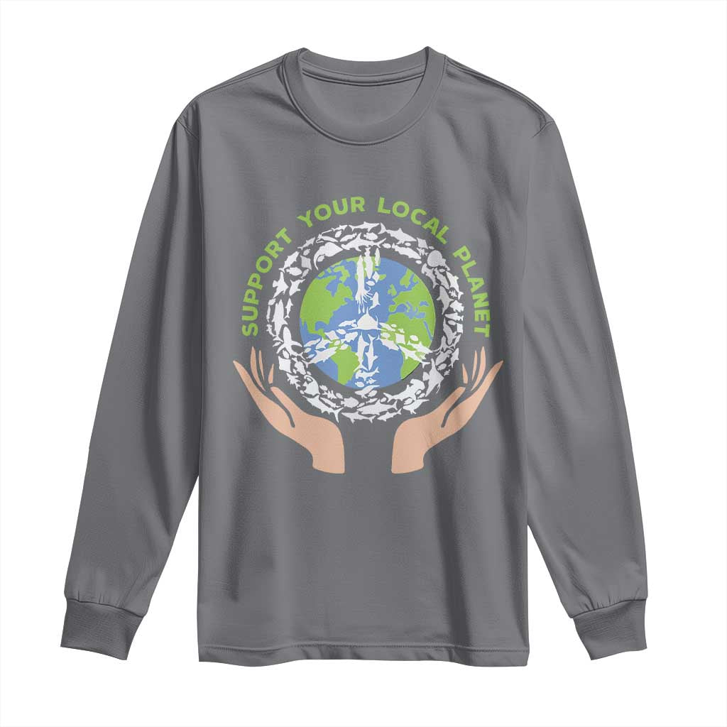 Earth Day Support Your Local Planet Long Sleeve Shirt Peace Sign Animals