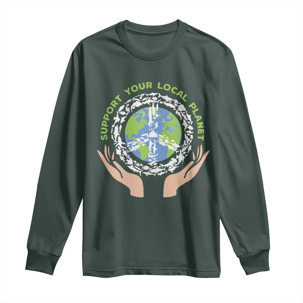 Earth Day Support Your Local Planet Long Sleeve Shirt Peace Sign Animals