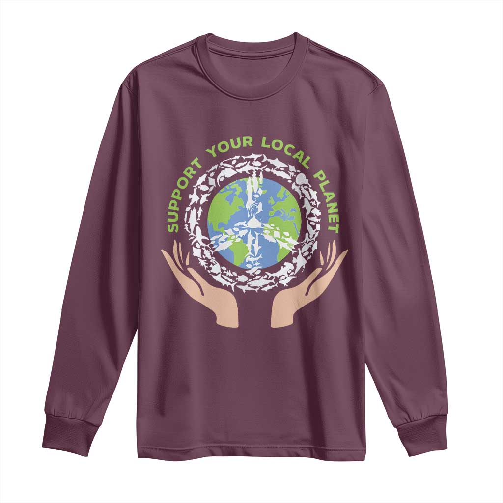 Earth Day Support Your Local Planet Long Sleeve Shirt Peace Sign Animals