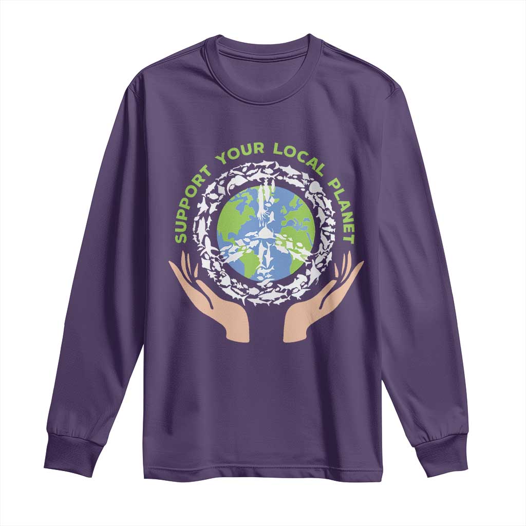 Earth Day Support Your Local Planet Long Sleeve Shirt Peace Sign Animals