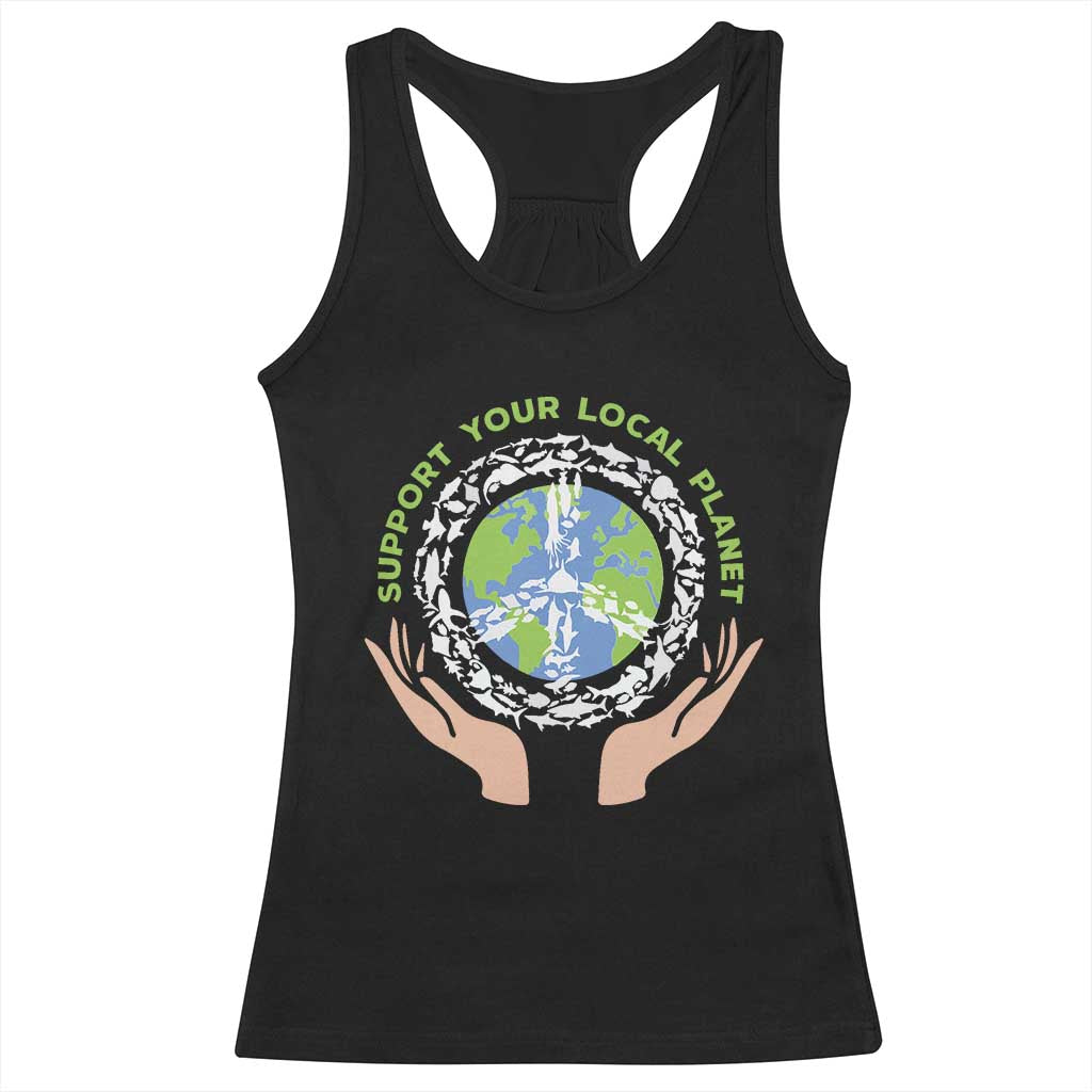 Earth Day Support Your Local Planet Racerback Tank Top Peace Sign Animals