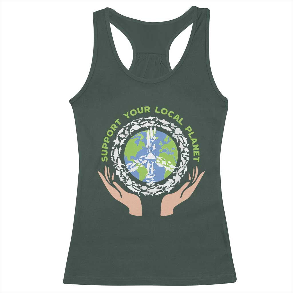 Earth Day Support Your Local Planet Racerback Tank Top Peace Sign Animals