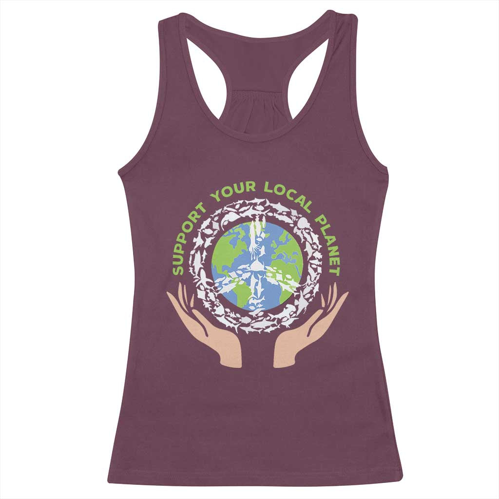 Earth Day Support Your Local Planet Racerback Tank Top Peace Sign Animals