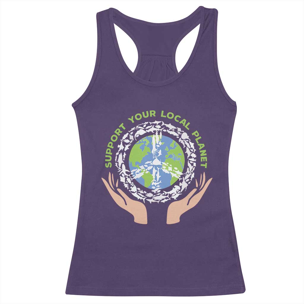 Earth Day Support Your Local Planet Racerback Tank Top Peace Sign Animals