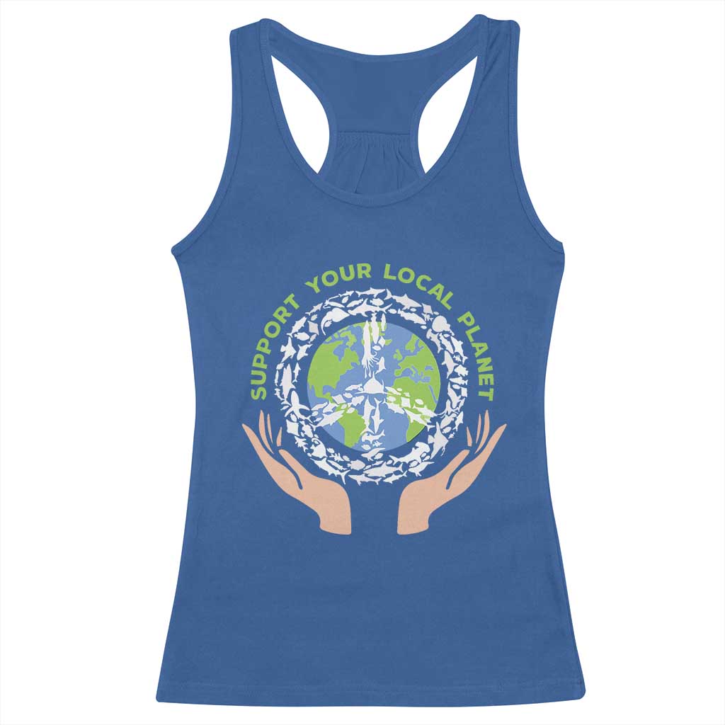 Earth Day Support Your Local Planet Racerback Tank Top Peace Sign Animals