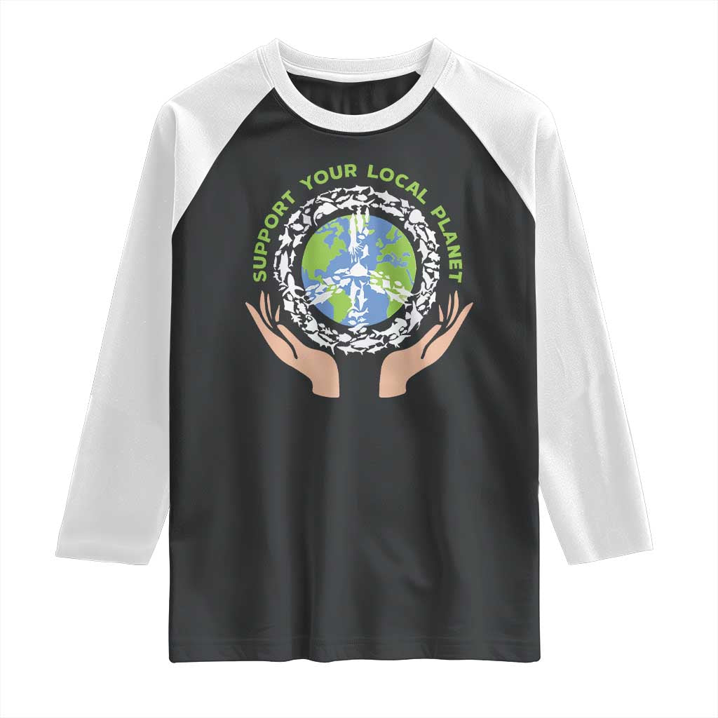 Earth Day Support Your Local Planet Raglan Shirt Peace Sign Animals