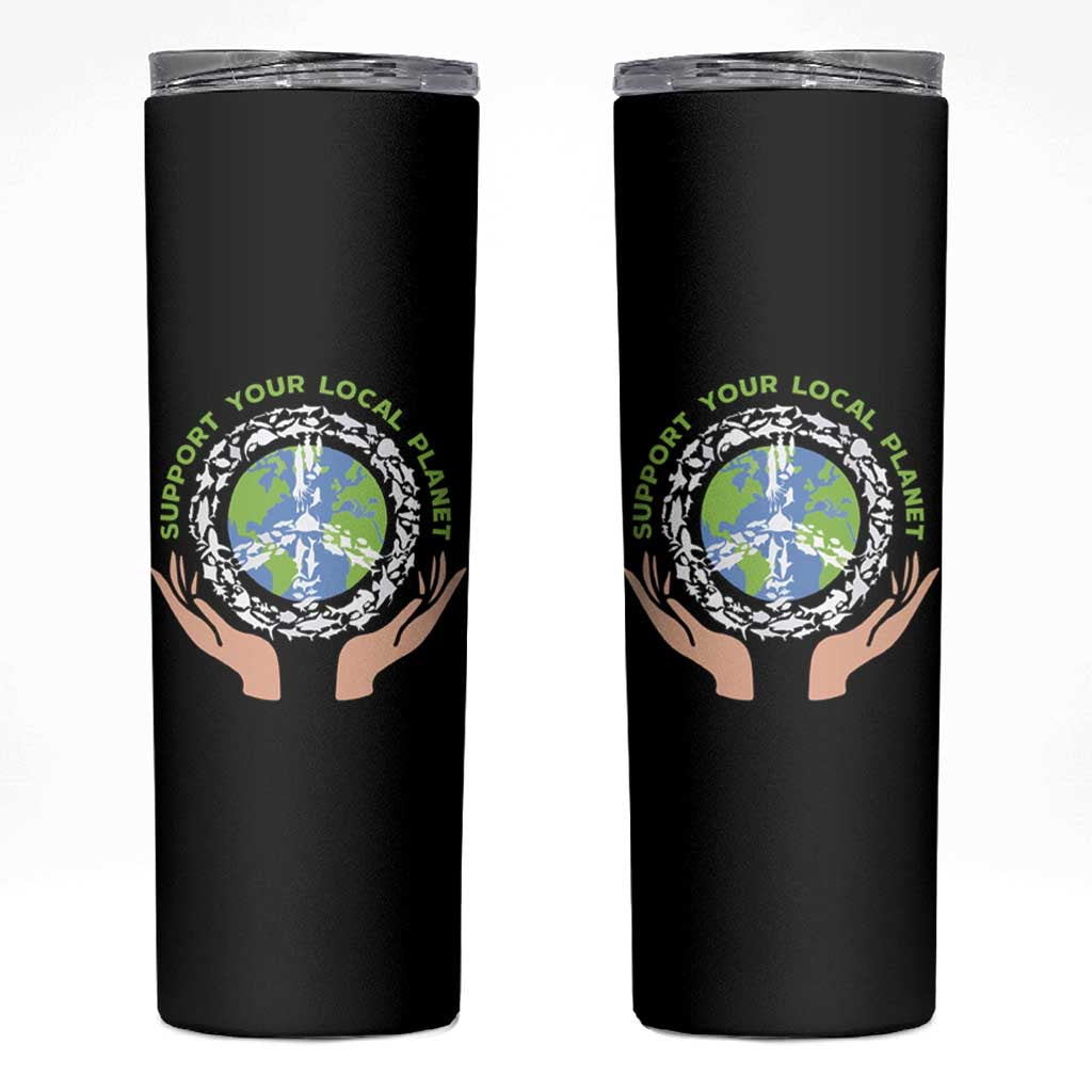 Earth Day Support Your Local Planet Skinny Tumbler Peace Sign Animals