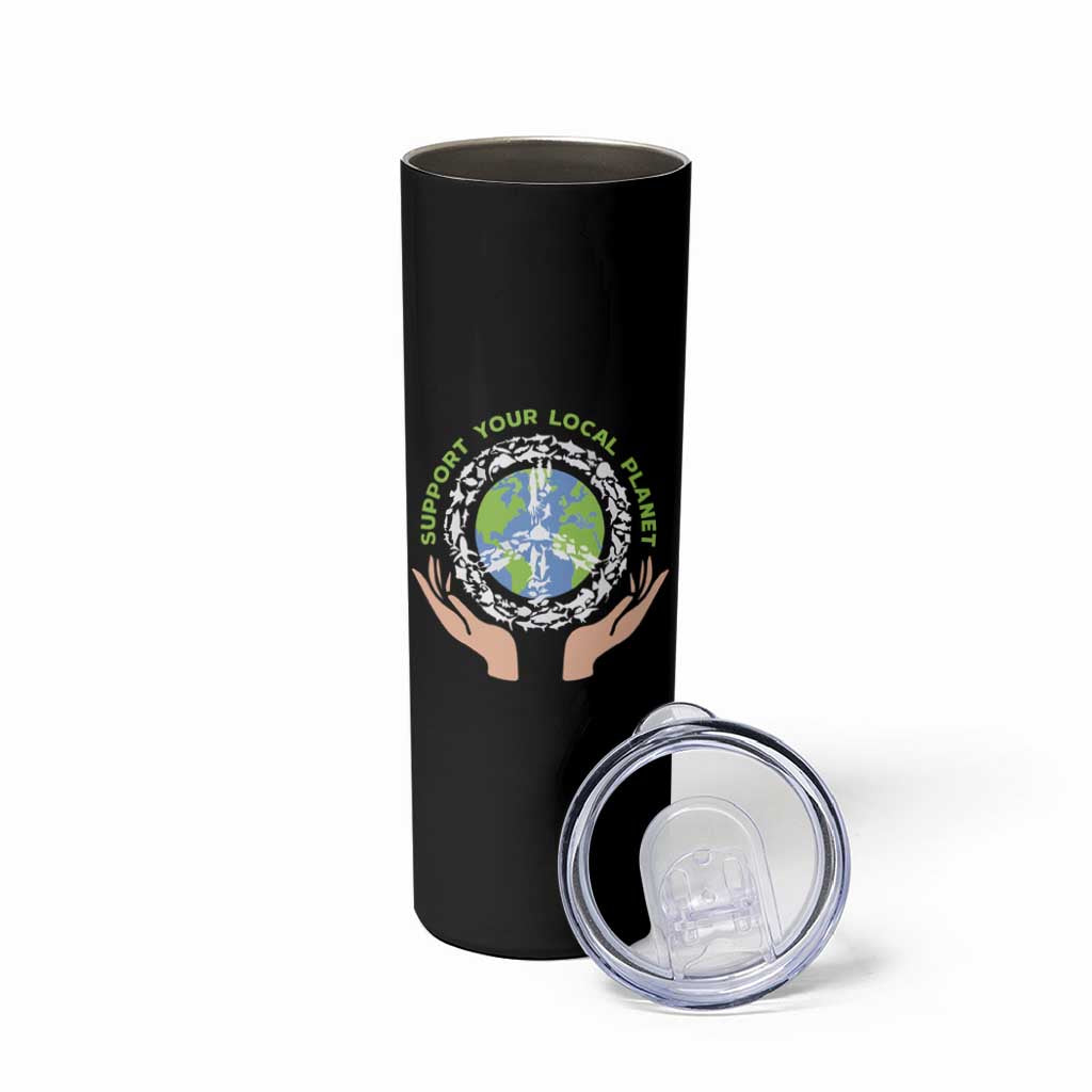 Earth Day Support Your Local Planet Skinny Tumbler Peace Sign Animals