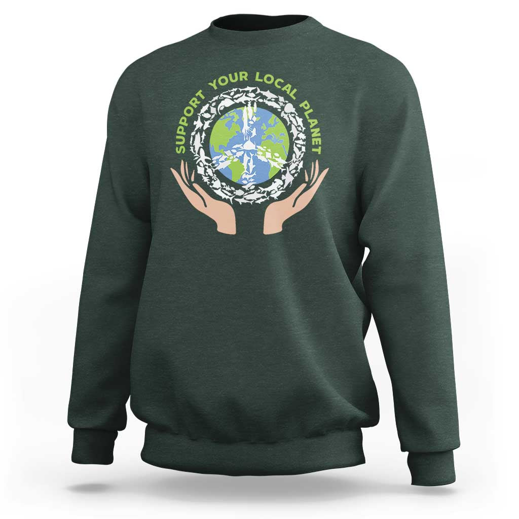 Earth Day Support Your Local Planet Sweatshirt Peace Sign Animals