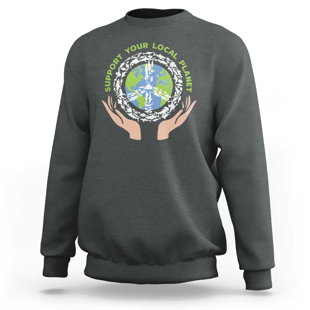 Earth Day Support Your Local Planet Sweatshirt Peace Sign Animals