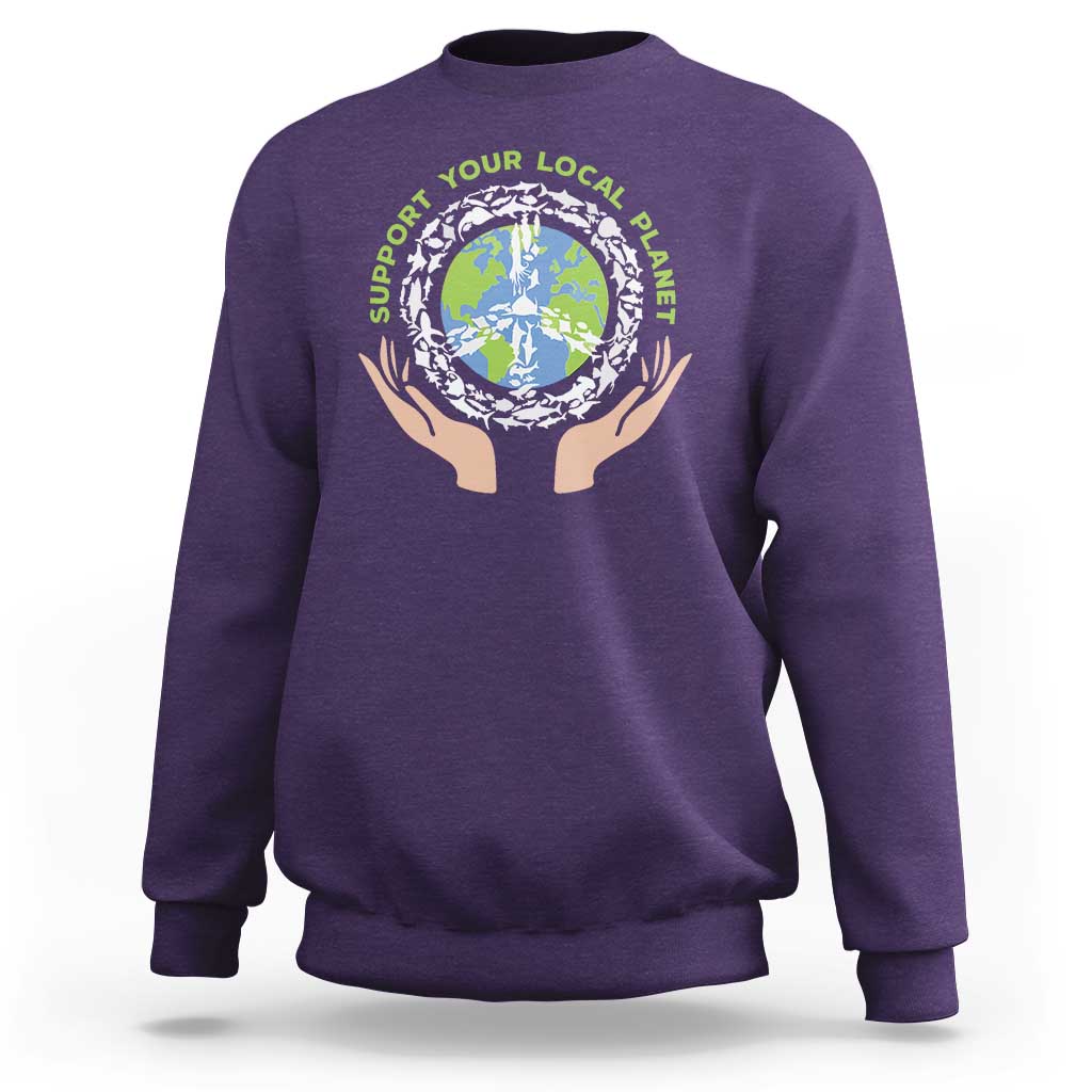 Earth Day Support Your Local Planet Sweatshirt Peace Sign Animals