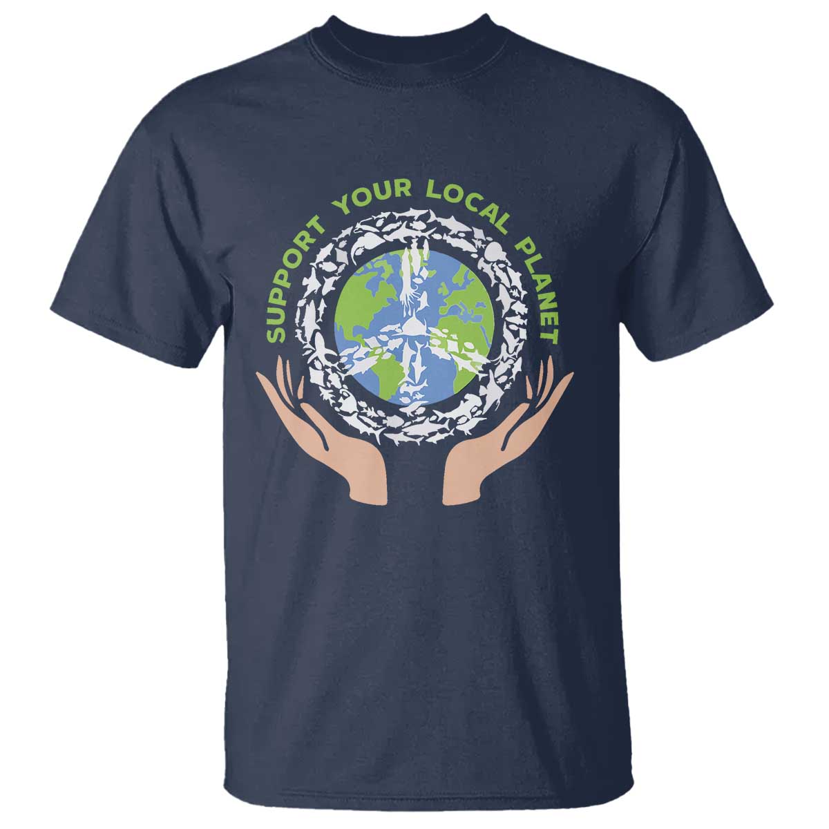 Earth Day Support Your Local Planet T Shirt Peace Sign Animals