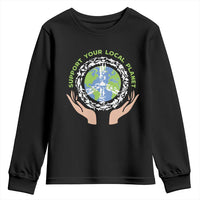 Earth Day Support Your Local Planet Youth Sweatshirt Peace Sign Animals