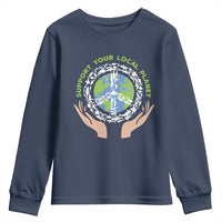 Earth Day Support Your Local Planet Youth Sweatshirt Peace Sign Animals