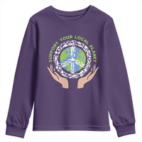 Earth Day Support Your Local Planet Youth Sweatshirt Peace Sign Animals