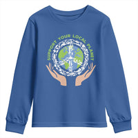 Earth Day Support Your Local Planet Youth Sweatshirt Peace Sign Animals