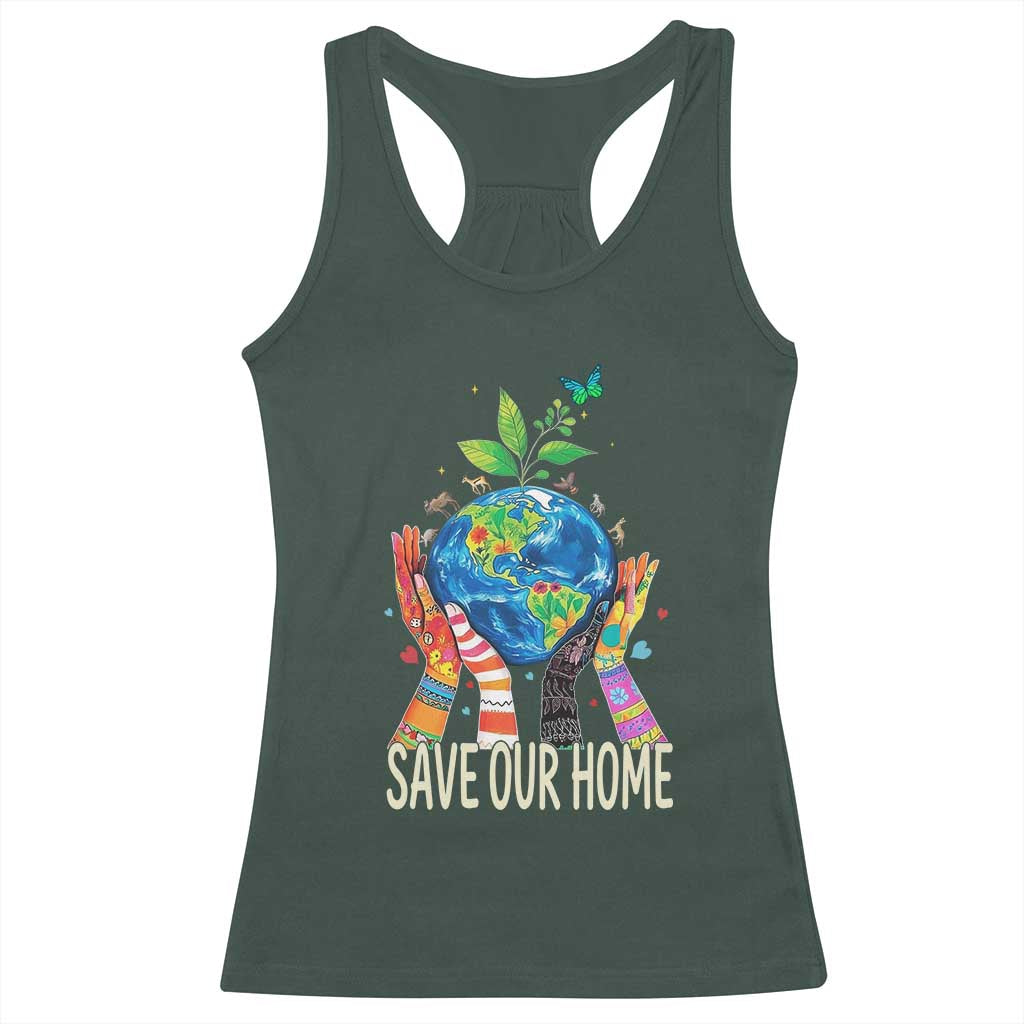 Save Our Home Animals Wildlife Conservation Earth Day Racerback Tank Top