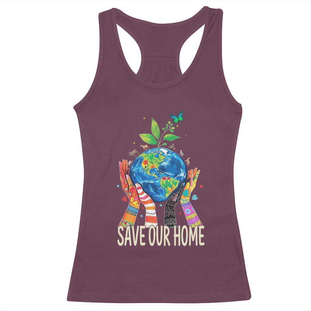 Save Our Home Animals Wildlife Conservation Earth Day Racerback Tank Top
