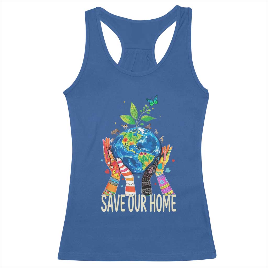 Save Our Home Animals Wildlife Conservation Earth Day Racerback Tank Top