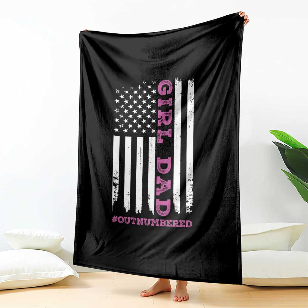 Funny Girl Dad Outnumbered Throw Blanket Vintage American Flag Father's Day