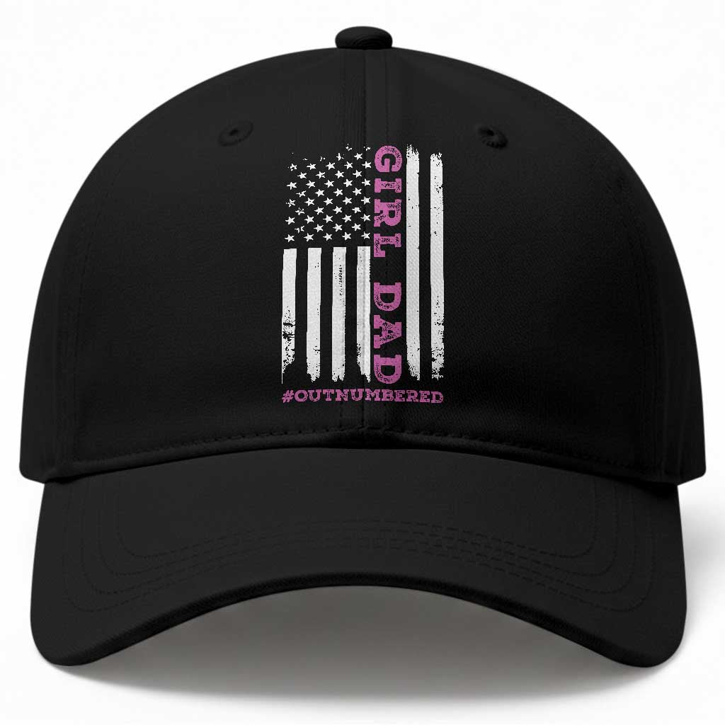 Funny Girl Dad Outnumbered Baseball Cap Vintage American Flag Father's Day