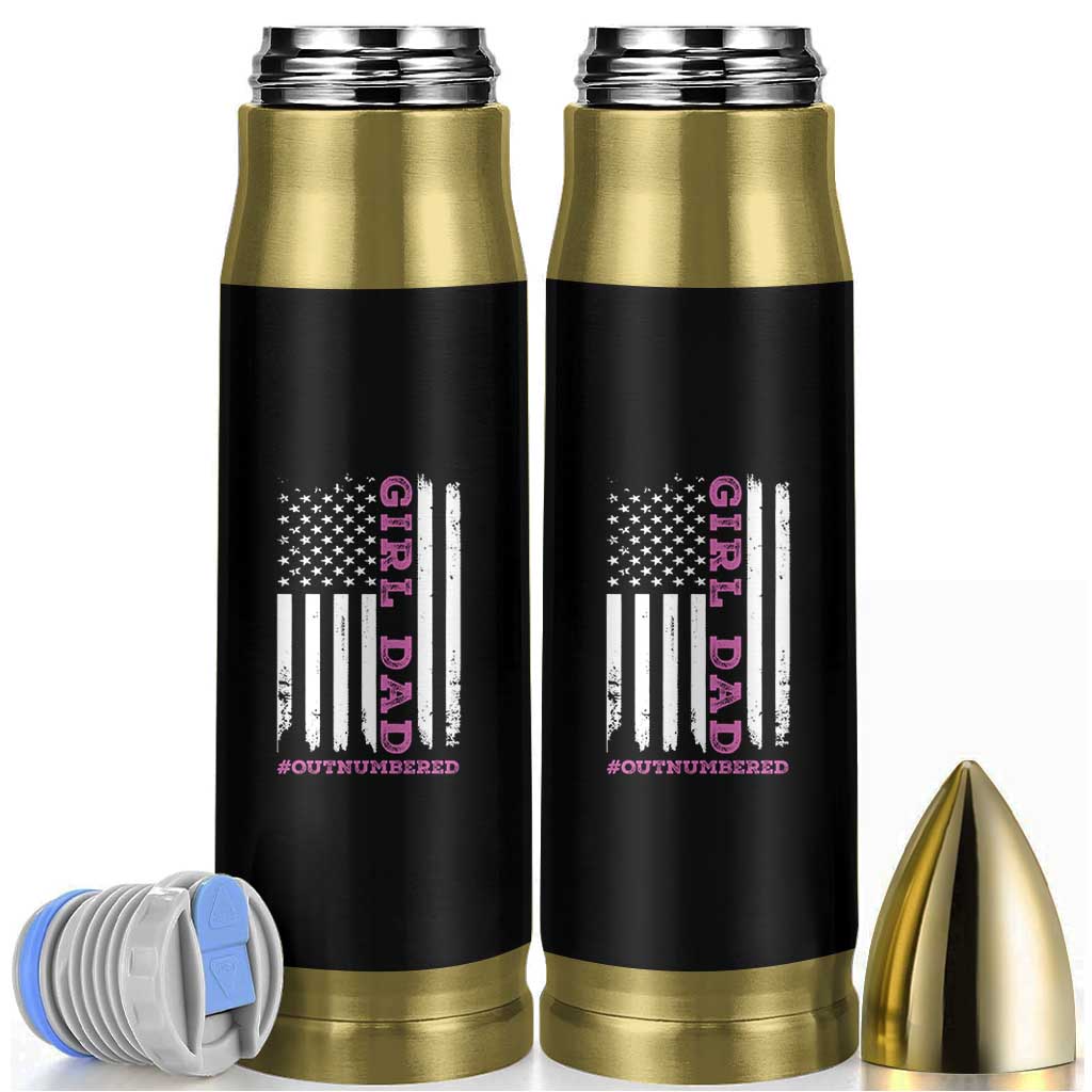 Funny Girl Dad Outnumbered Bullet Tumbler Vintage American Flag Father's Day