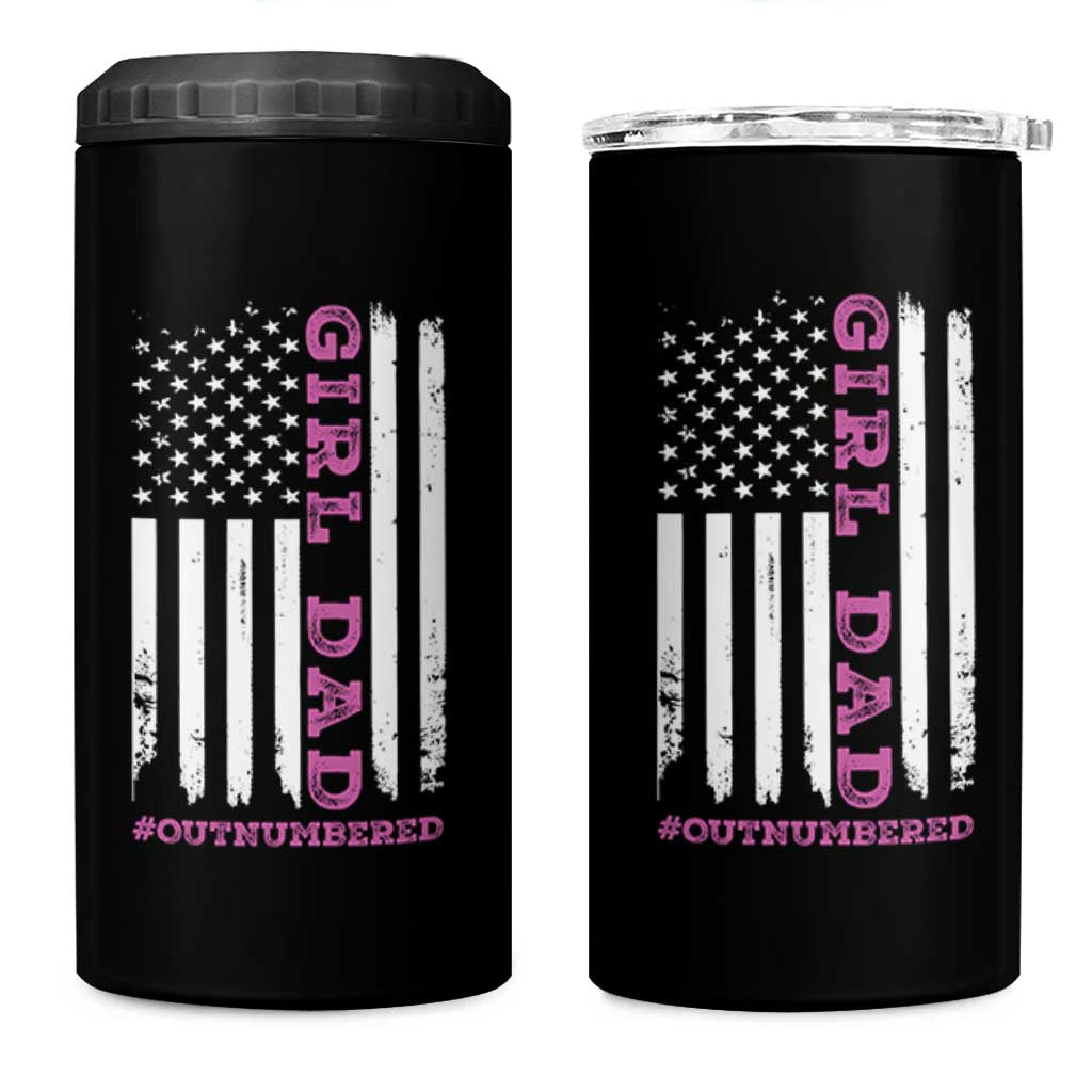 Funny Girl Dad Outnumbered 4 in 1 Can Cooler Tumbler Vintage American Flag Father's Day