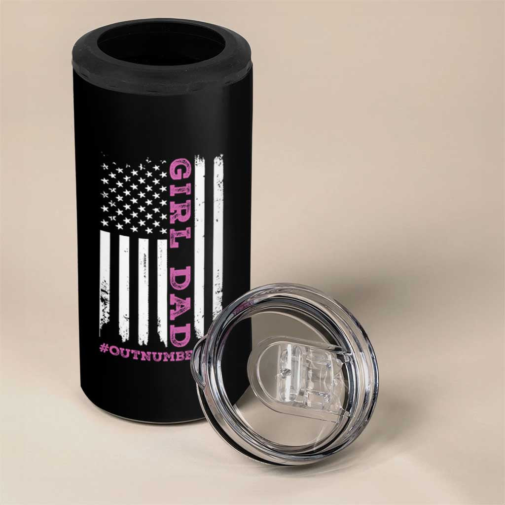 Funny Girl Dad Outnumbered 4 in 1 Can Cooler Tumbler Vintage American Flag Father's Day