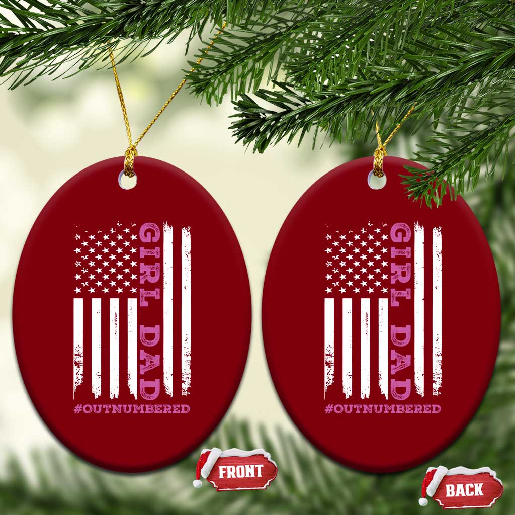 Funny Girl Dad Outnumbered Ceramic Ornament Vintage American Flag Father's Day