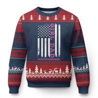 Funny Girl Dad Outnumbered Ugly Christmas Sweater Vintage American Flag Father's Day