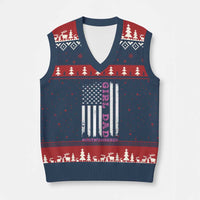 Funny Girl Dad Outnumbered V-Neck Knit Sweater Vest Vintage American Flag Father's Day