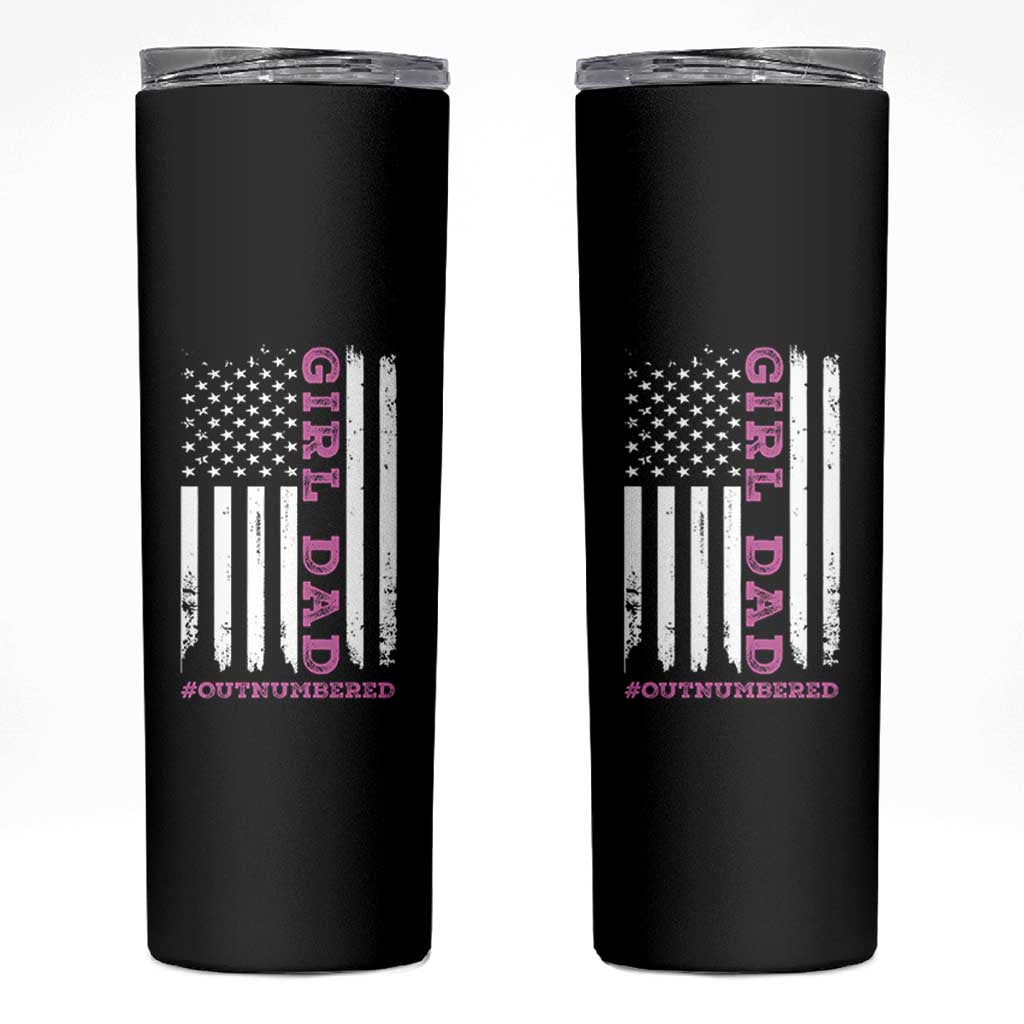 Funny Girl Dad Outnumbered Skinny Tumbler Vintage American Flag Father's Day