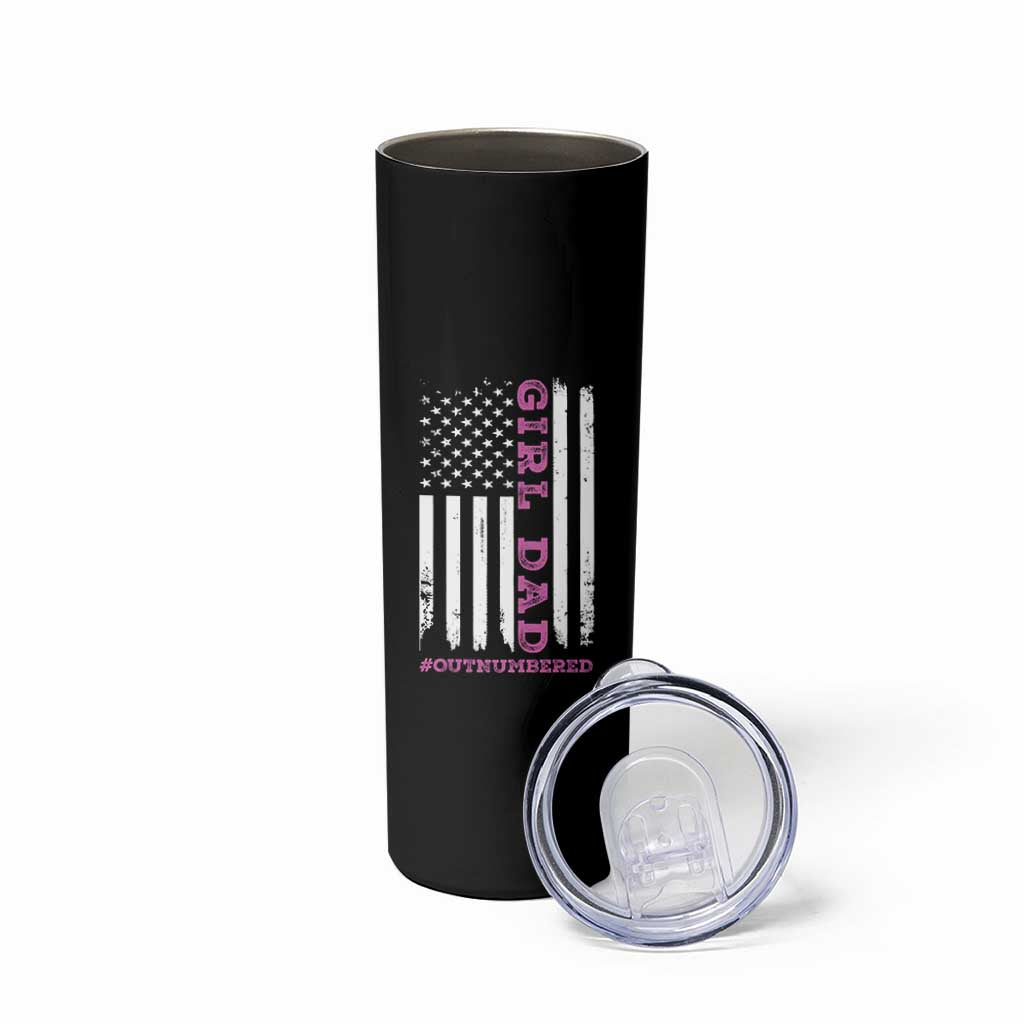 Funny Girl Dad Outnumbered Skinny Tumbler Vintage American Flag Father's Day