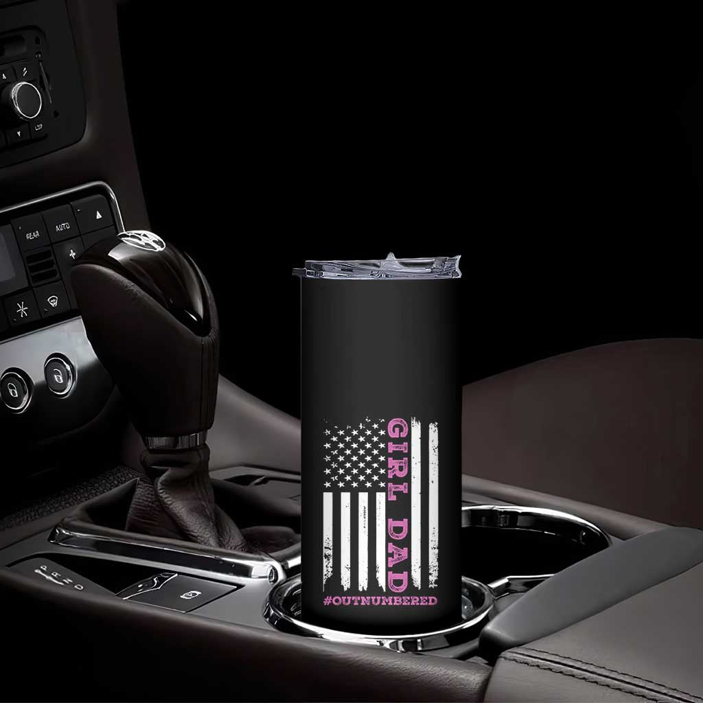 Funny Girl Dad Outnumbered Skinny Tumbler Vintage American Flag Father's Day